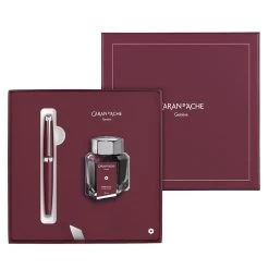 Caran D’Ache Leman Fountain Pen And Ink Set – Burgundy