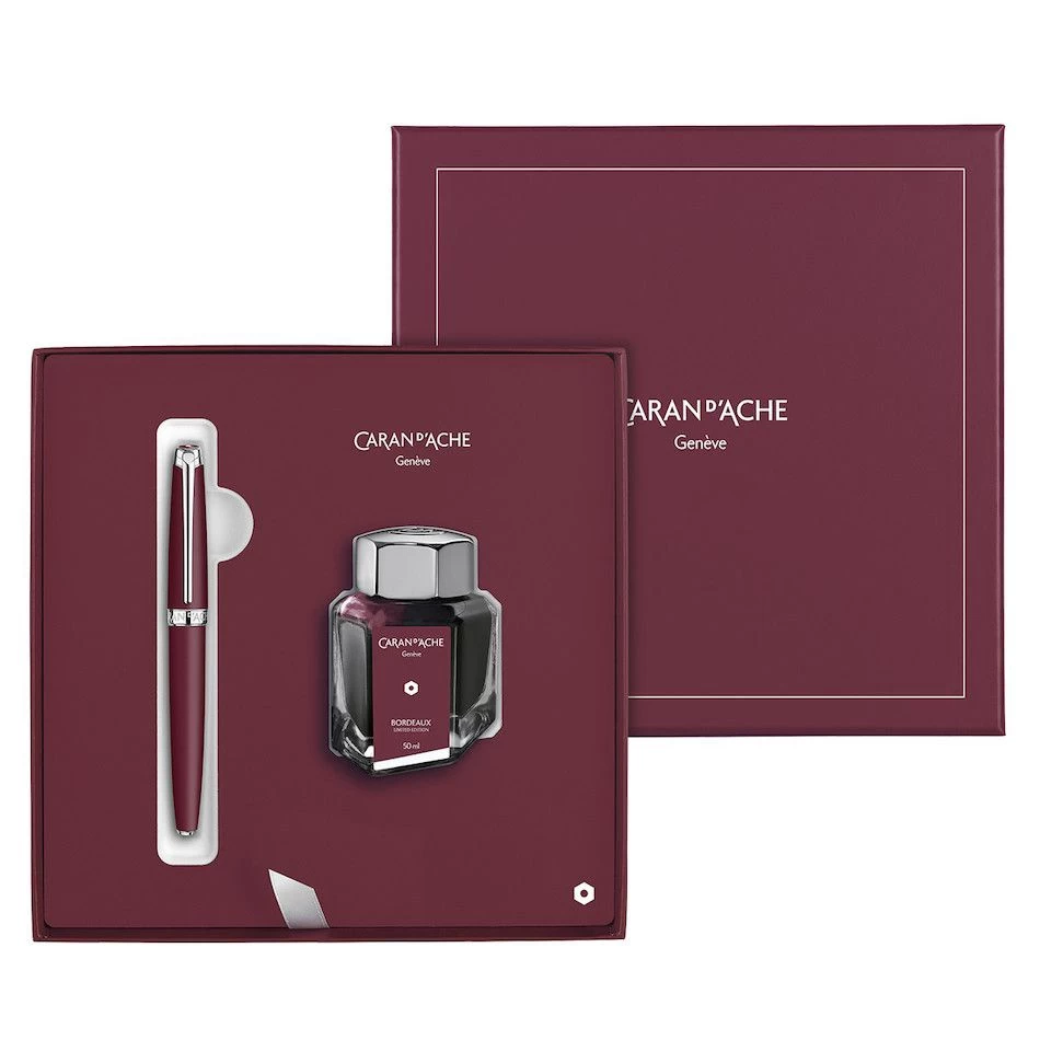 Caran D’Ache Leman Fountain Pen And Ink Set – Burgundy 1 Caran D’Ache Leman Fountain Pen And Ink Set – Burgundy