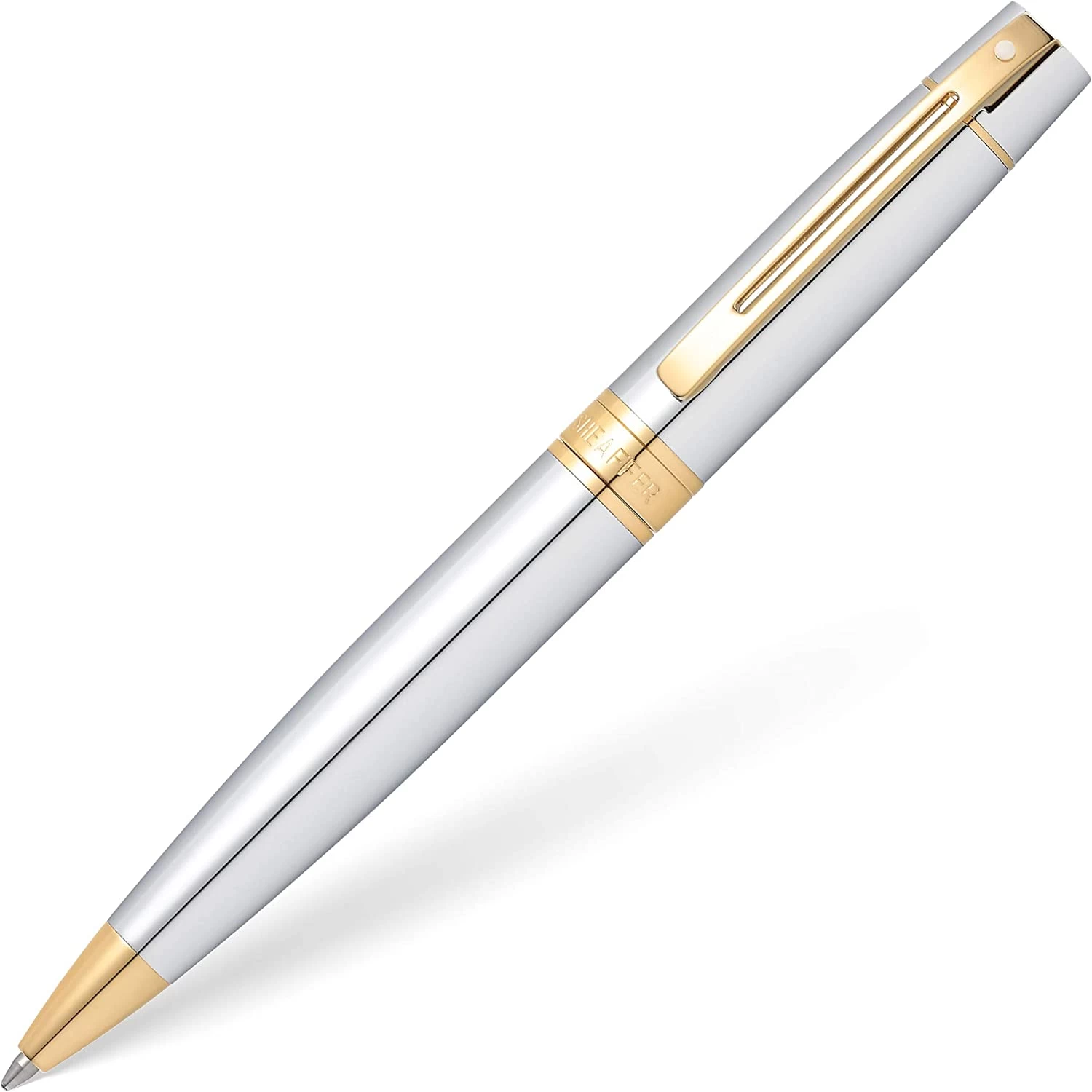 Sheaffer 300 Bright Chrome Gold Trim Ballpoint 1 Sheaffer 300 Bright Chrome Gold Trim Ballpoint