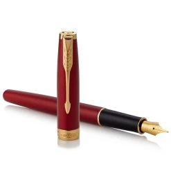 Parker Sonnet Red Lacquer Gold Trim Fountain Pen 5 Parker Sonnet Red Lacquer Gold Trim Fountain Pen -Fine Pen Shop PR63790Parker Sonnet Fountain Pen Red Lacquer Stainless Steel Nib DTL2 P2