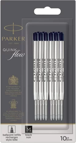 Parker Quinkflow Black Medium Ballpoint Refill (10 Pack)